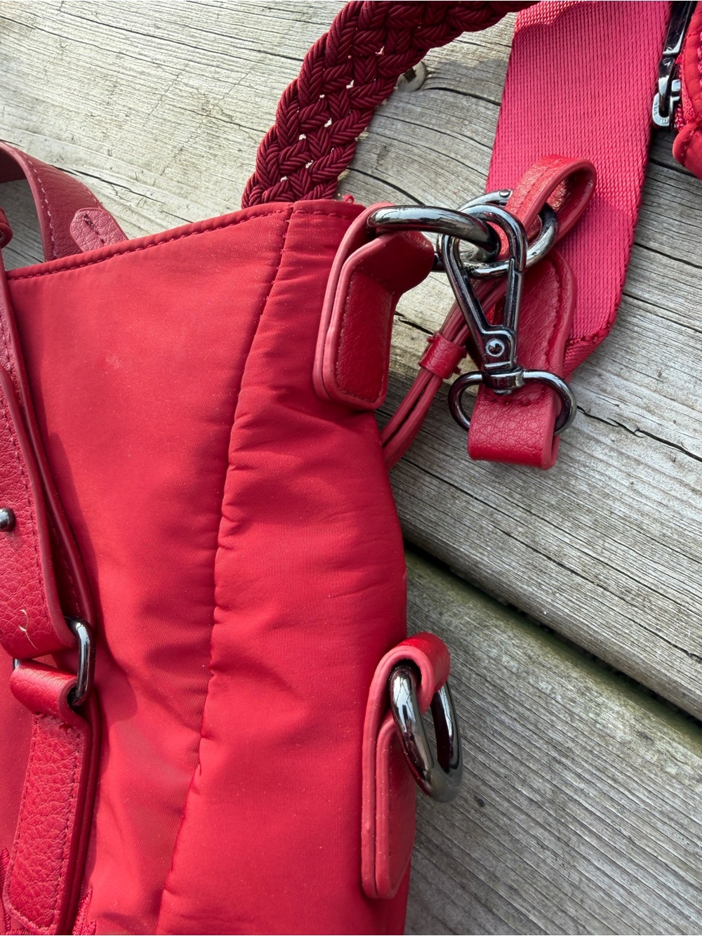 Desigual Red Embroidered Nylon Tote Bag Crossbody Purse Convertible - Picture 7 of 16